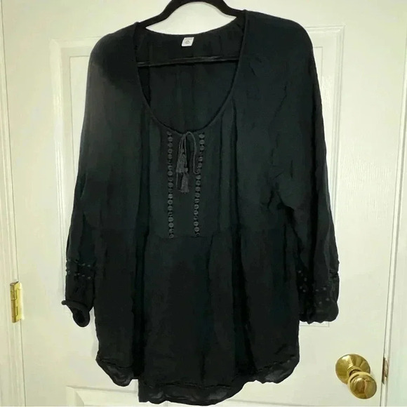 EUC Old Navy Boho Tassel-Tie Swing Top, Size 2X (20/22), Deep Black - Picture 4 of 11